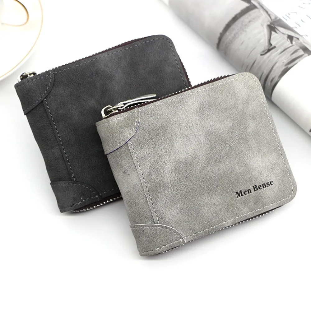 

Portable Vintage Short PU Wallet Bifold Zipper Male Coin Purse Casual Large Capacity Business Clutch Bag Shopping