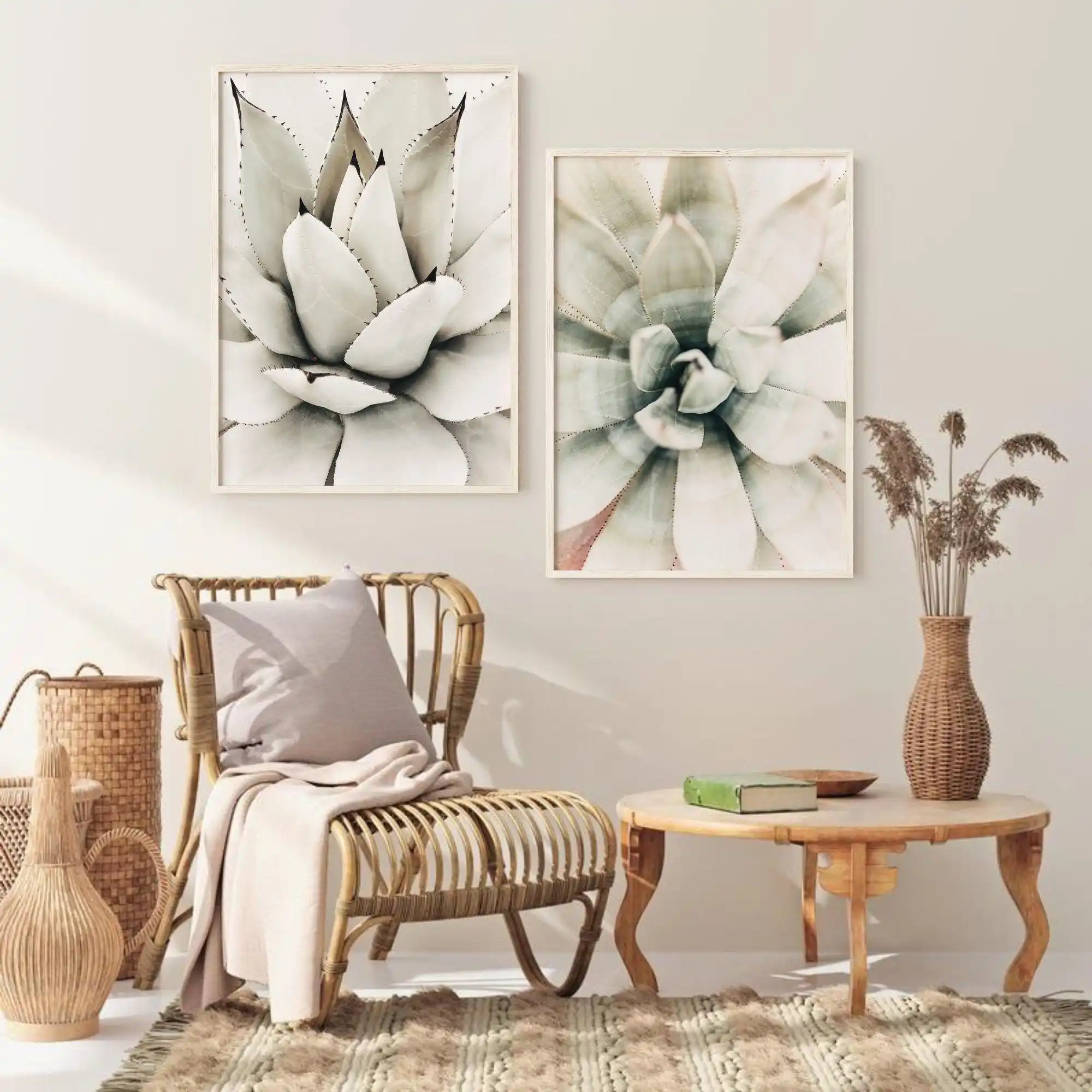 Succulent Set of 2 Canvas Prints Cactus 2 Pieces Wall Art White Succulent Poster Boho Neutral Wall Art Botanical Photography