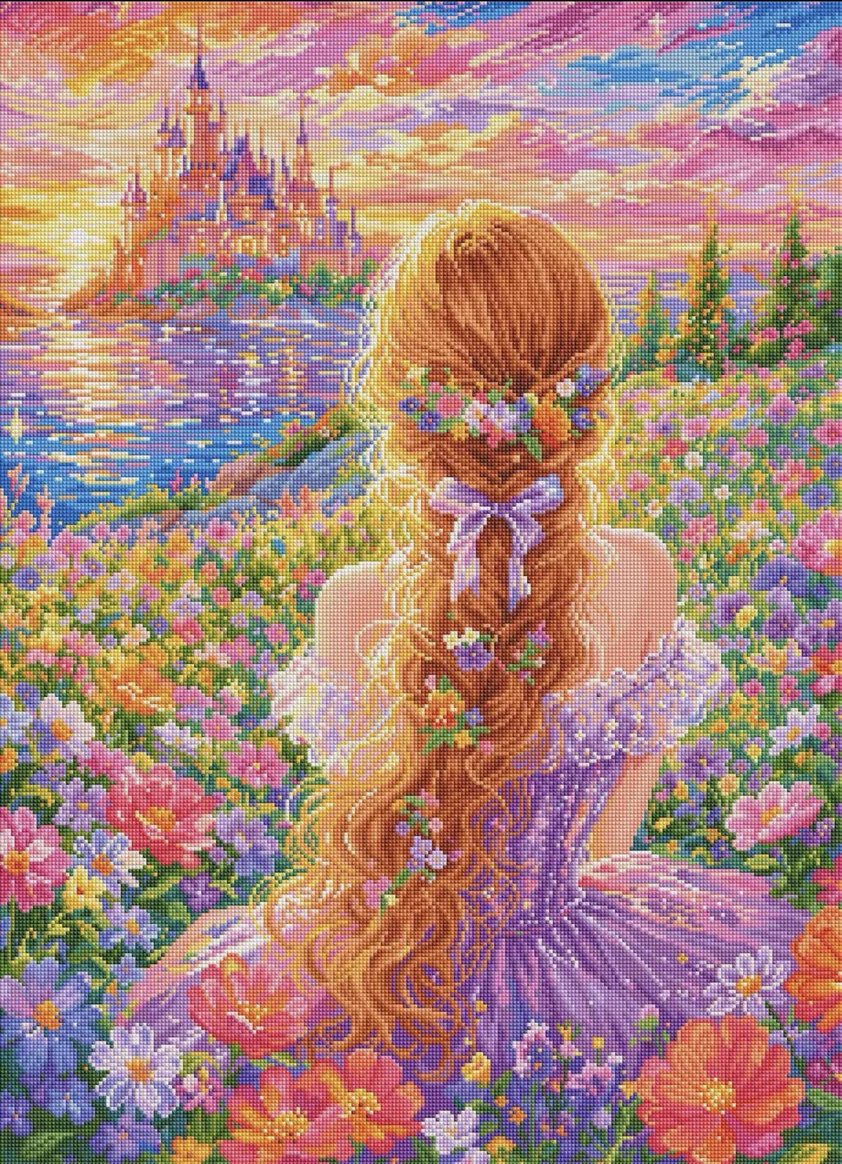 Girl's 9CT 14ct Cross Stitch Embroidery Kit DIY Back View Printed Design with Needles And 91 Colors Thread for Needlework Crafts