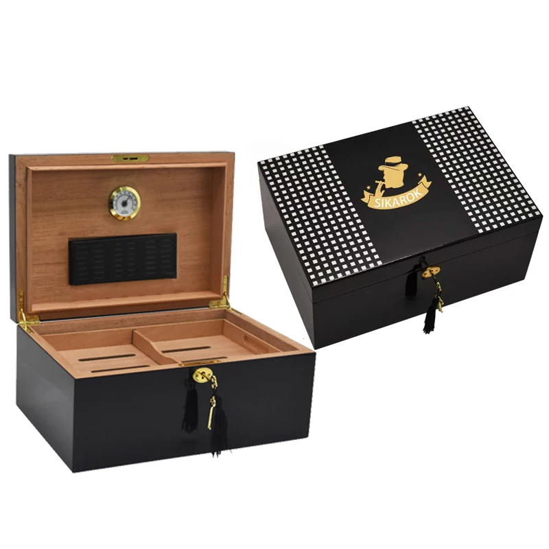 Cigar Humidor With Hygrometer Humidifier  Cedar Wood Humidor Box Cigar Case Fit 100-120 Cigars Cabine