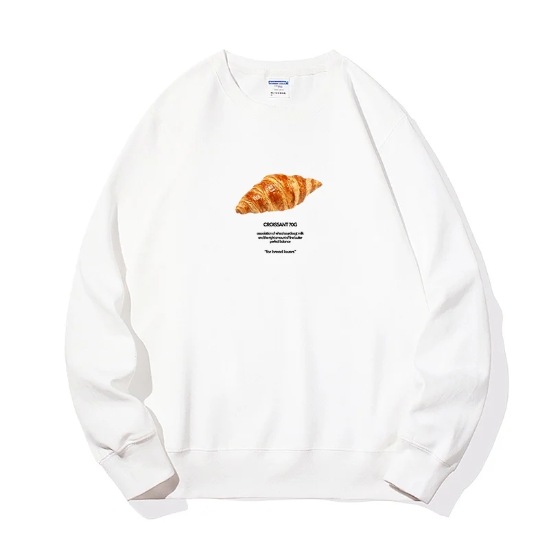 

Croissant Printed Hoodie Women's Round Neck Hoodie Women's Long Sleeved Top Couple's Loose Casual Round Neck Long Sleeved Hoodie