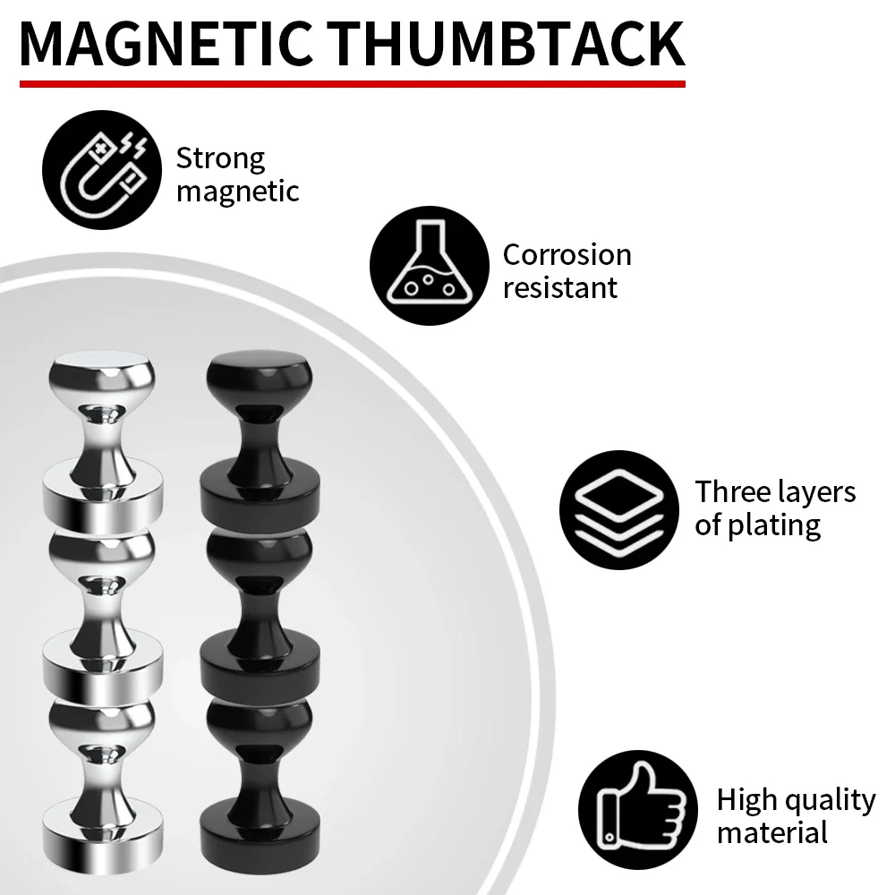 N52 Super Strong Neodymium Magnetic Pushpins Sucker Thumbtack Durable Steel Magnet Push Pin for Refrigerator Whiteboard