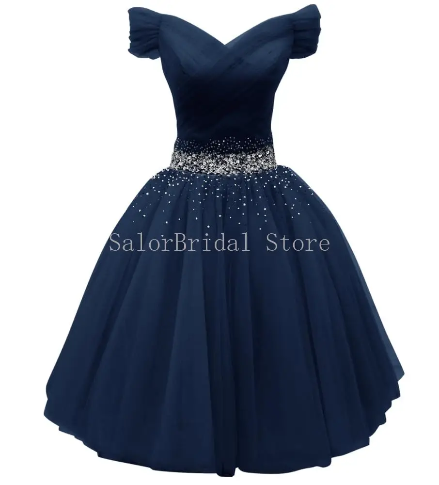 Charming Lavender Homecoming Dresses V-Neck Short Sleeve Prom Gowns Beading Tulle Knee-Length Party Dresses Graduation Gowns