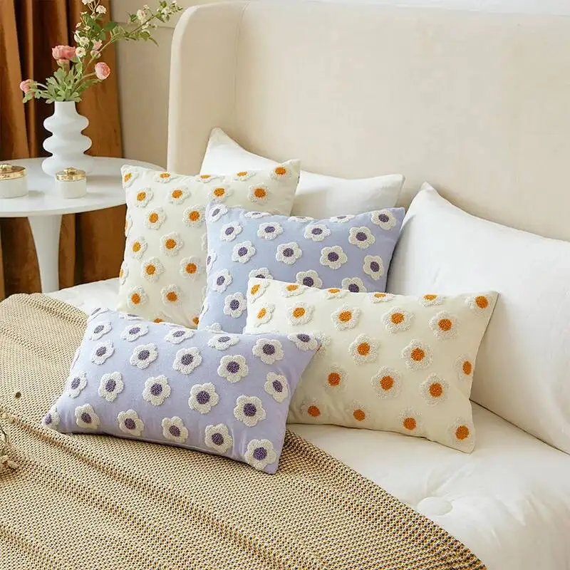Nordische bestickte Gänseblümchen-Kissenbezüge, Boho-Blumenmuster, moderne dekorative Kissenhüllen für Sofa, Bett, Wohnzimmerdekoration – Detail 2