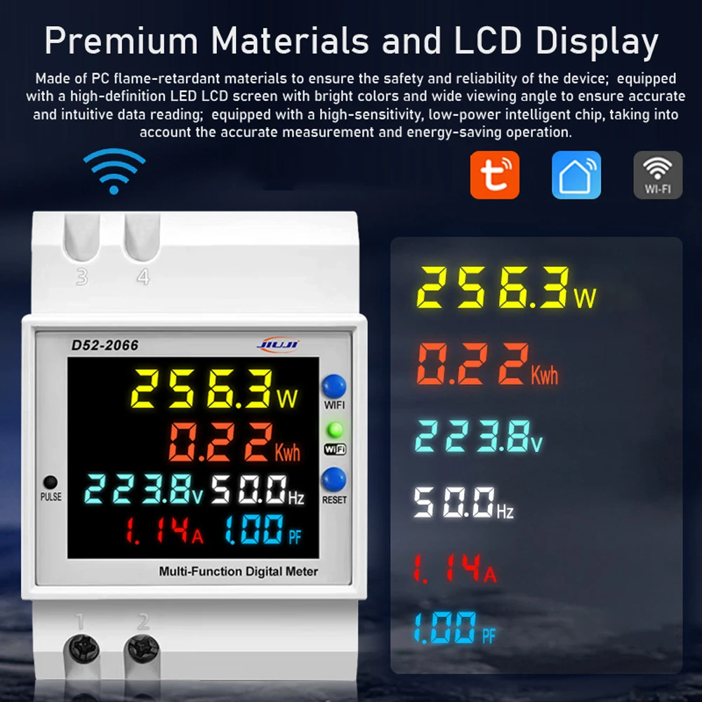 Tuya WiFi Home Smart Energy Meter DIN-Rail Voltage and Current Meter Multi-function Power Factor Frequency Metering Meters