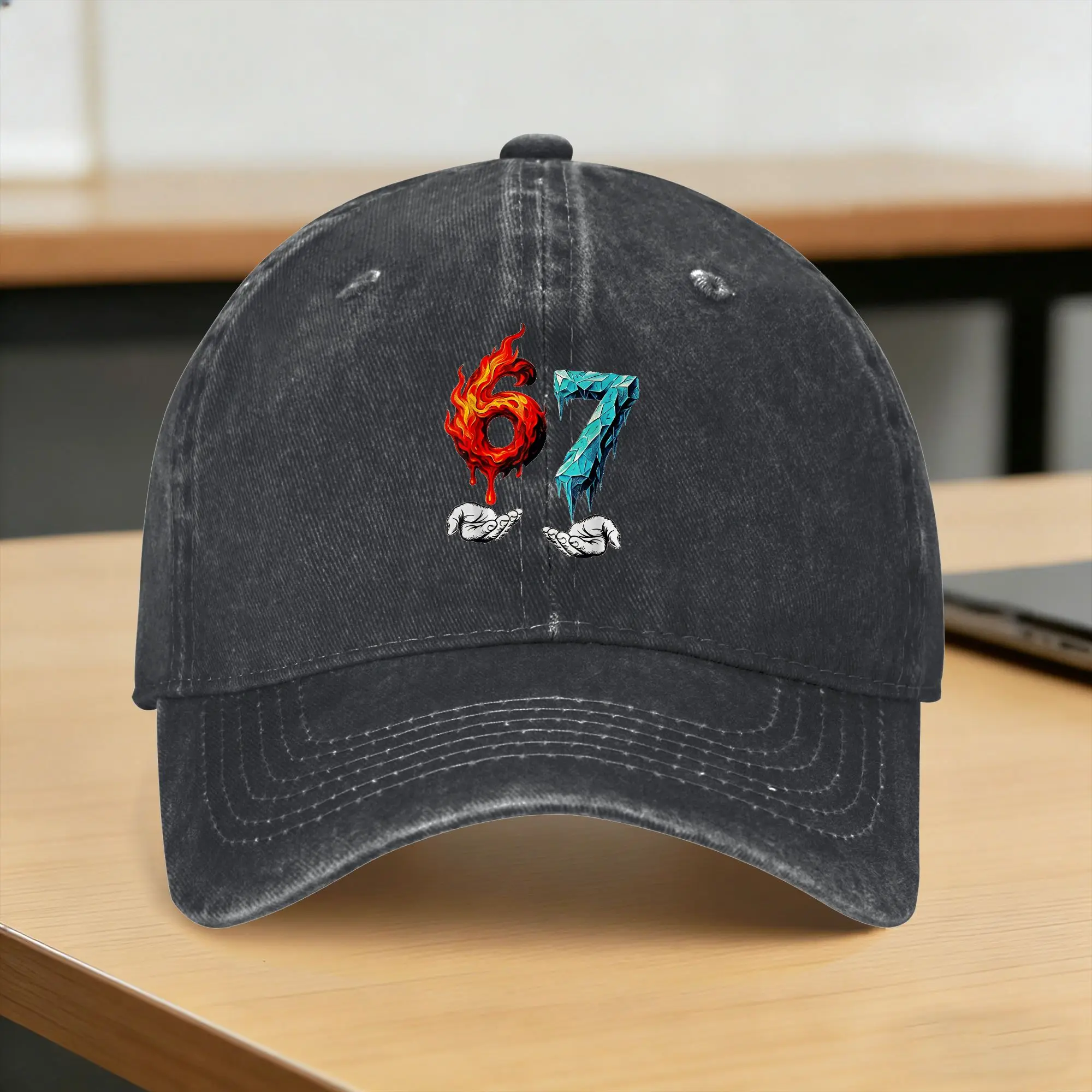 6 7 Meme Six Seven Ice 67 Flames Funny 67 Sun Baseball Cap Funny Men Washed Hip Hop Hats Design Hiking Fishing Baseball Caps