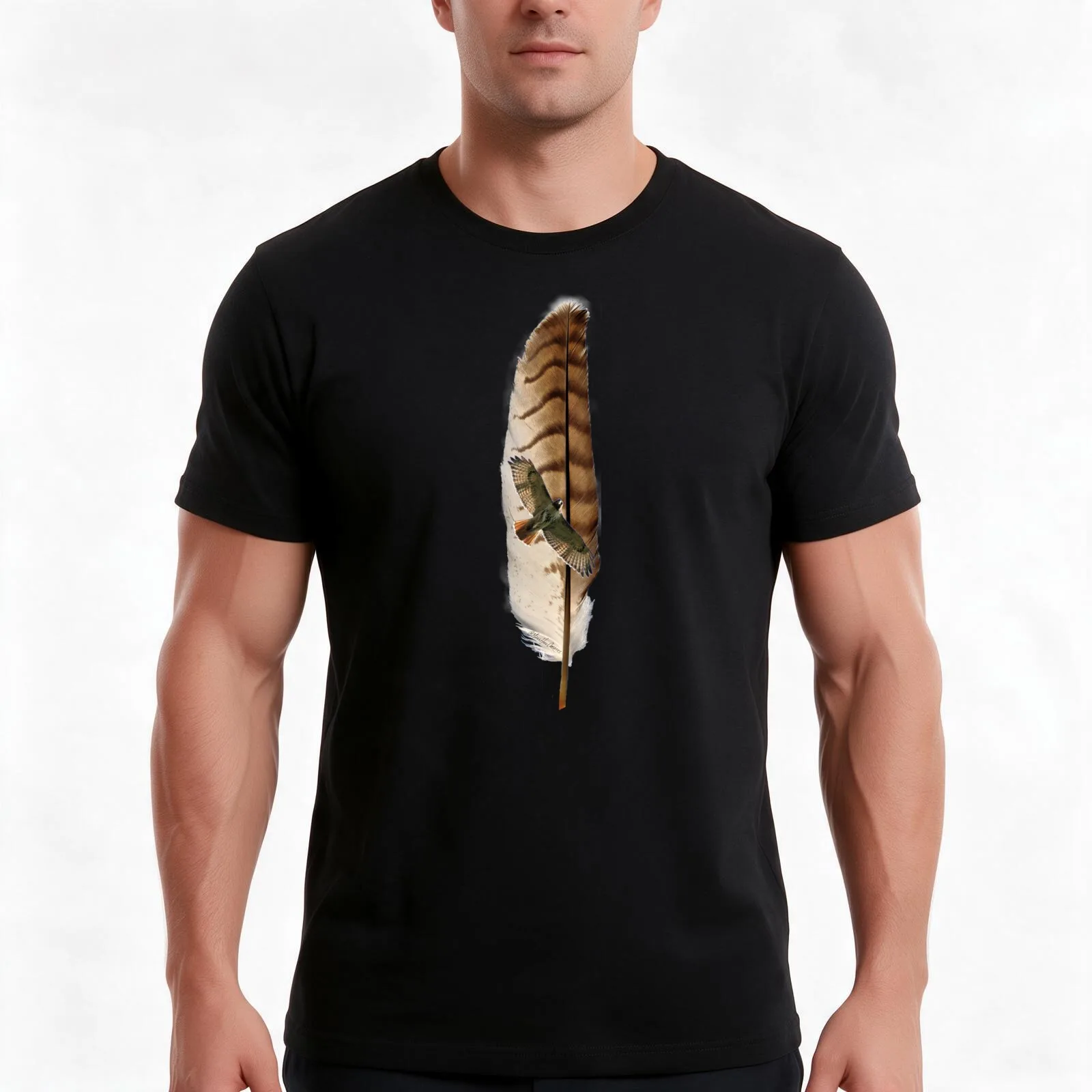 Red-Tailed Hawk Feather T-Shirt, Summer Casual Cotton Tee, Oversized Streetwear Tops, Vintage Graphic Print, Unisex Men Women