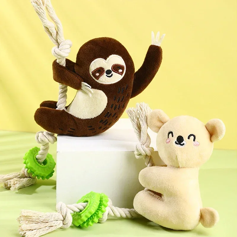 New Plush Cotton Rope Pets Small Dogs Squeaky Interative Toys Bear Monkey Puppy Playing Chew Bite Toy Dog Training Accessories