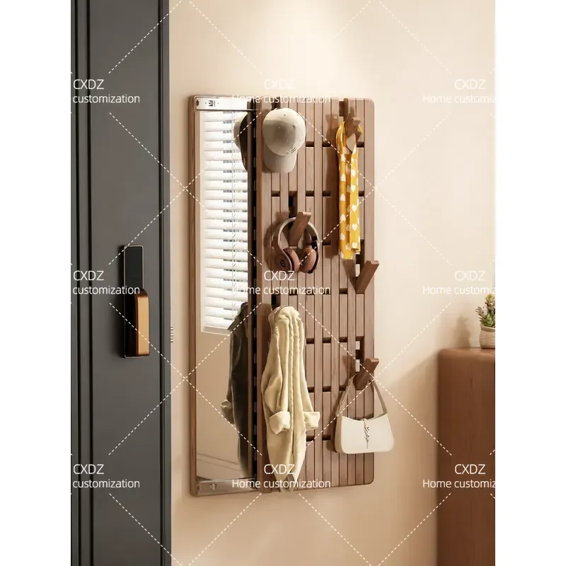 Piano Key Full Length Mirror Coat Rack Integrated Entryway Wall Mounted Sliding Hidden Solid Wood Storage Cabinet for Hallway