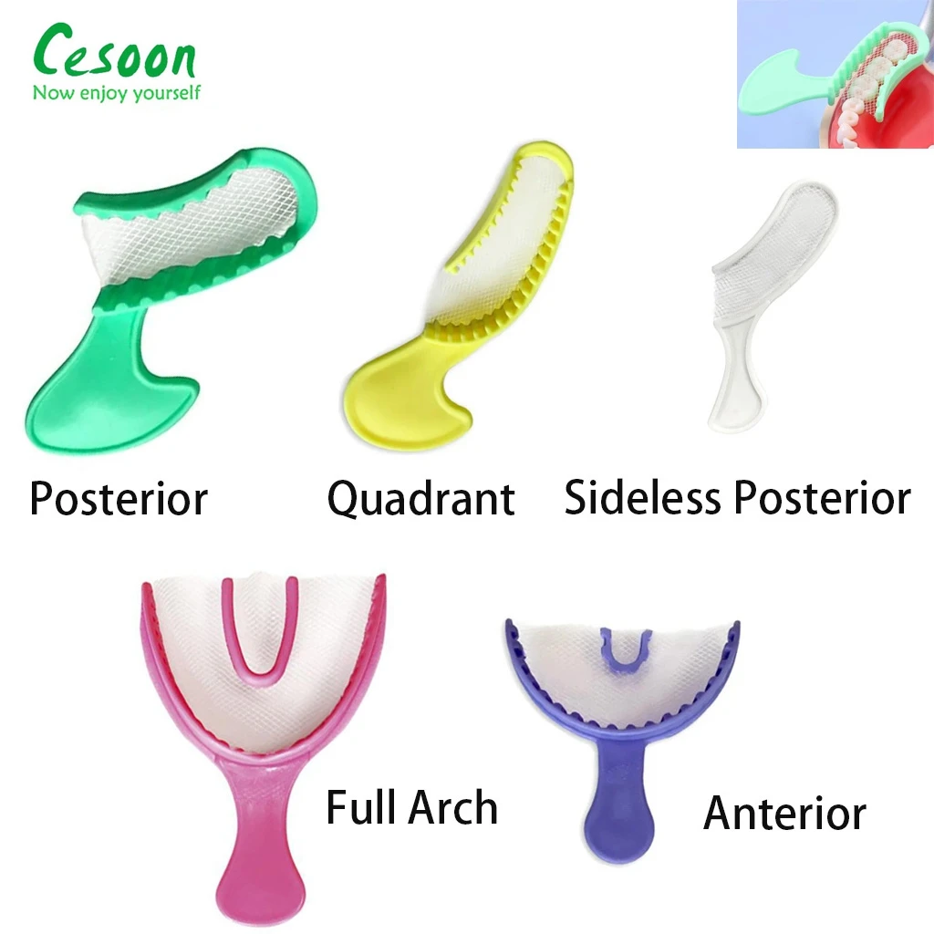 10 Pcs Posterior Disposable Dental Bite Registration Trays Impression Trays Plastic Rigid Frame Non-Tear Mesh For Teeth Molds