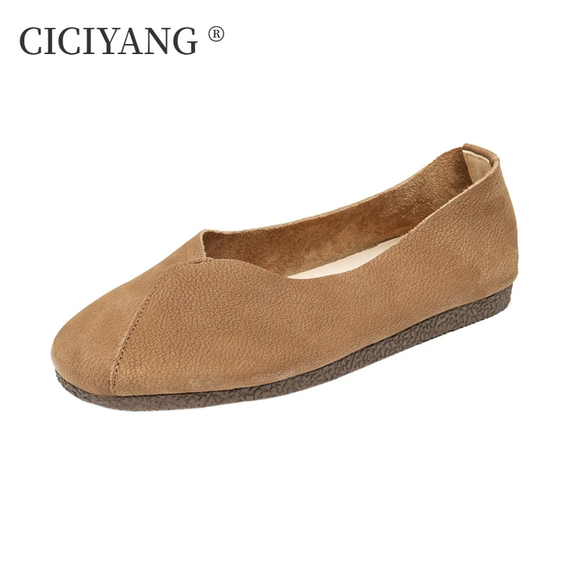 

CICIYANG Women Handmade Genuine Cowhide Leather Flats 2024 Spring New Women's Shoes Retro Shallow Mouth Maternity Shoes Ladies