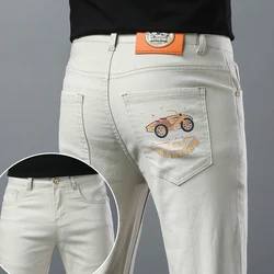 Leisure summer thin jeans for men's high-end fashionable printed elastic versatile business light luxury slim fit pants