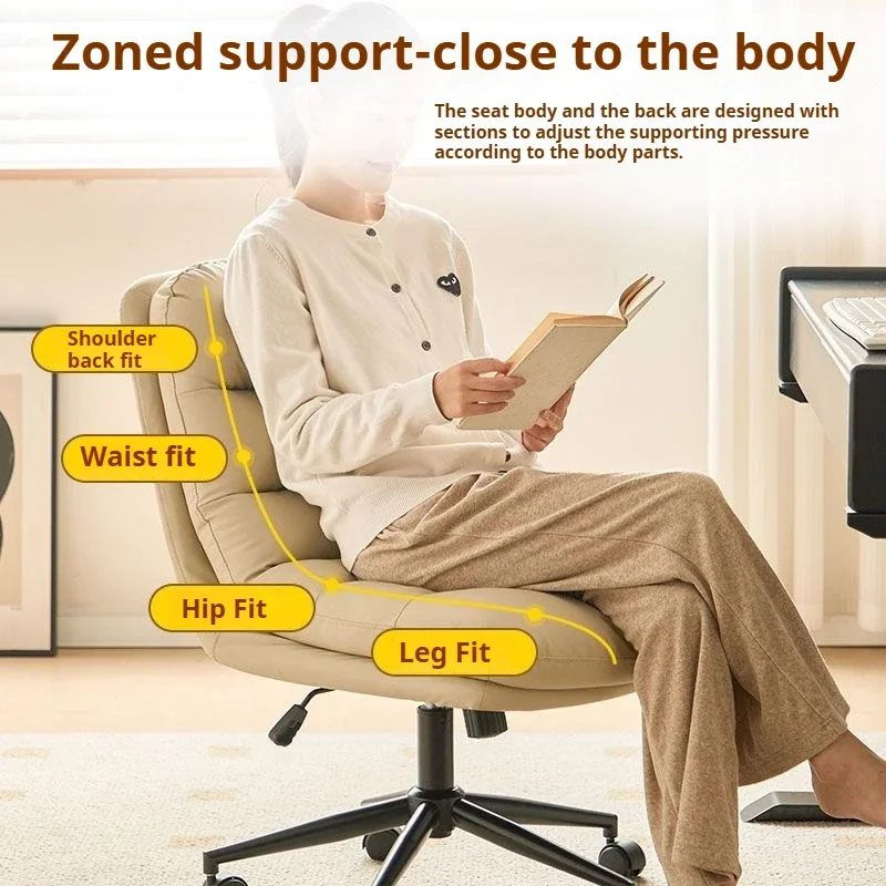 เก้าอี้สำนักงานที่บ้านสมัยใหม่ เก้าอี้คอมพิวเตอร์แบบหมุนหุ้มเบาะ เก้าอี้ทำงานปรับระดับได้ตามหลักสรีรศาสตร์พร้อมล้อ เบาะนั่งสบาย