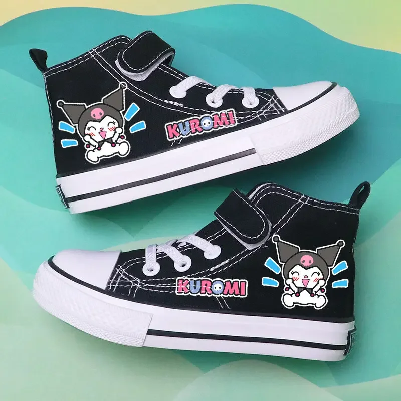 Sanrio Kawaii Kuromi Children\'s High Top Canvas Shoes Anime Cartoon Sweet Fashion Exquisite Girls Casual White Graffiti Sneakers