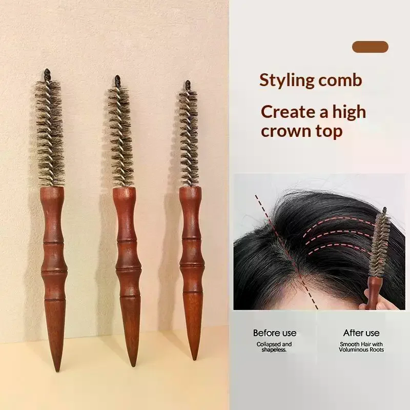 Curling Comb Mini Hair Salon Hairstyle Multi-functional Portable Round Wooden Roller Styling Beard Care Tool All Hair No Static