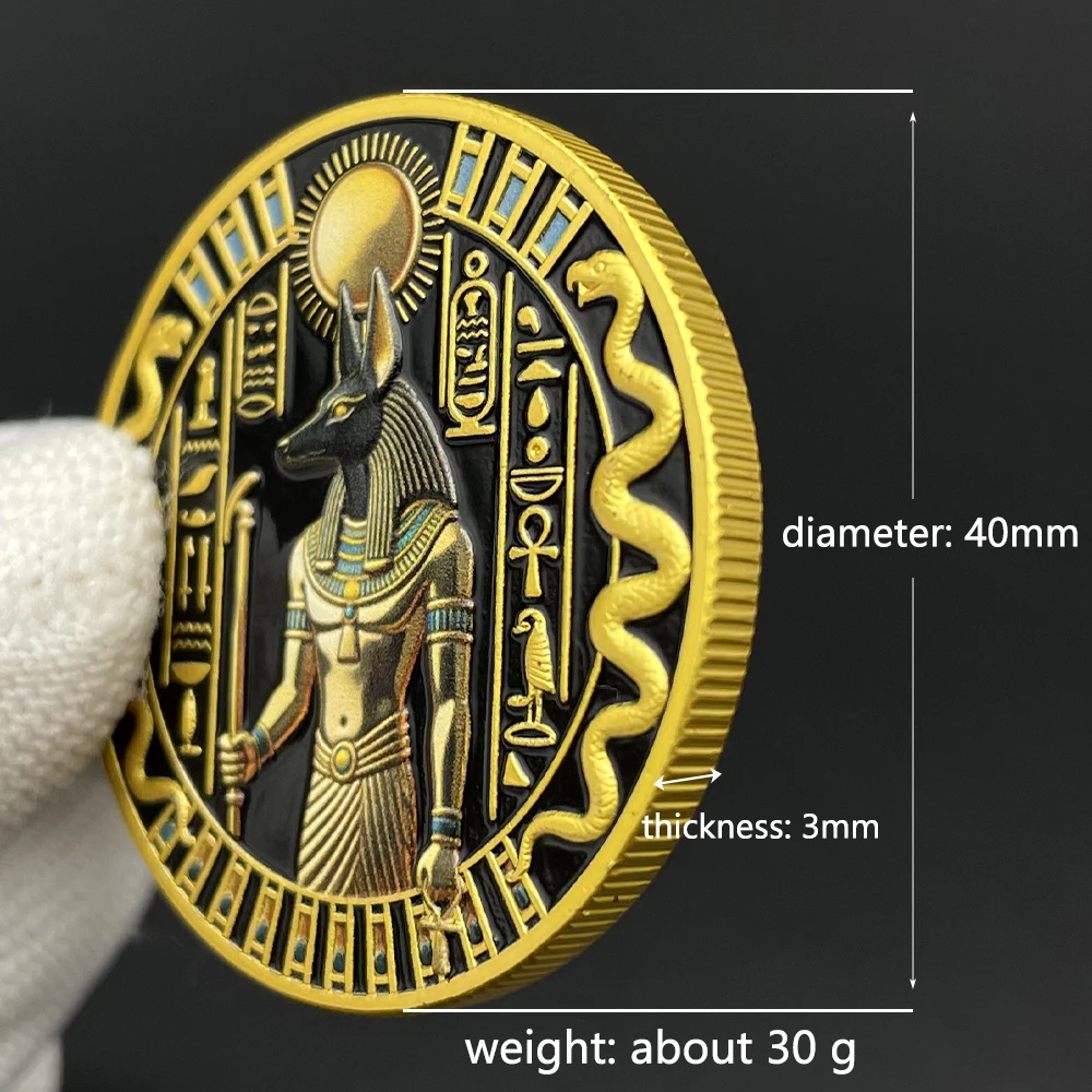 ‌Ancient Egyptian Mythology God Anubis Challenge Coin Sacred Scarab Beetle Commemorative Gold-Plated Coin Collection view 6