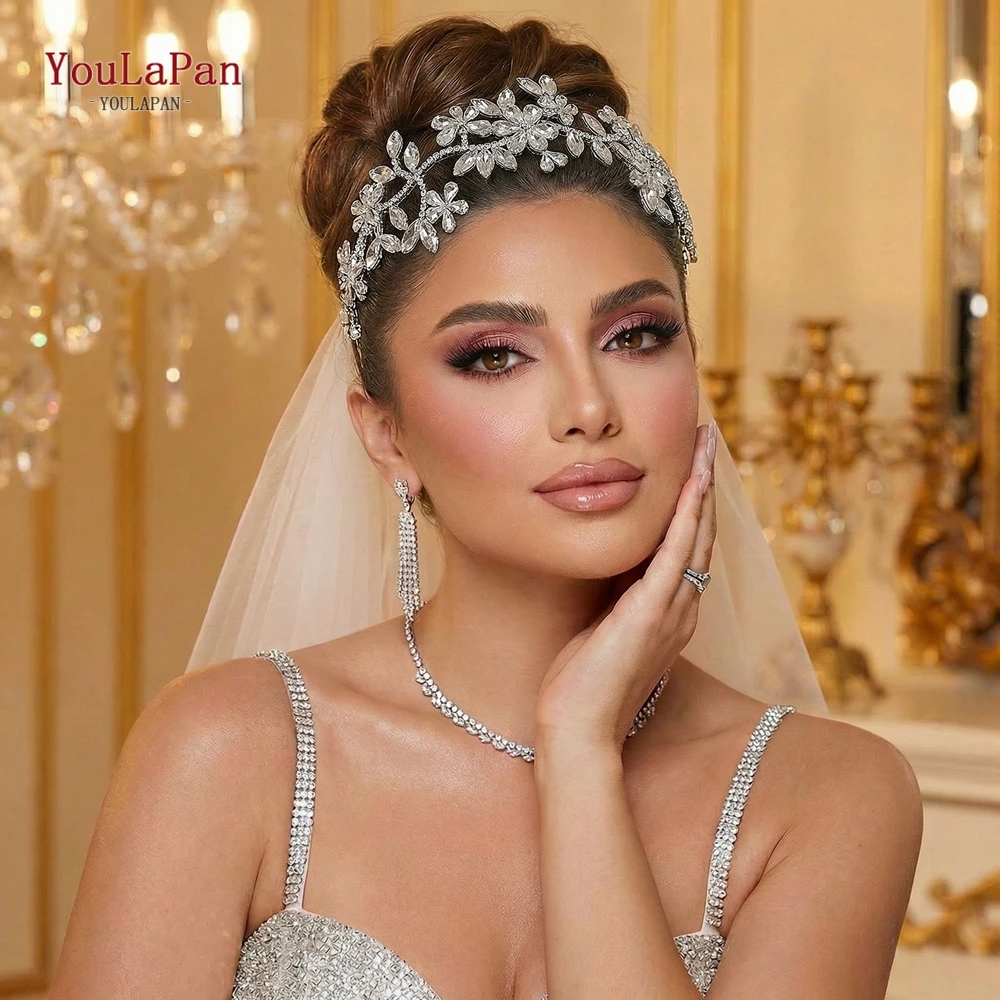 

YouLaPan Свадебный ободок для волос с цветами из страз серебристого цвета, изысканные женские аксессуары для волос, модный головной убор для свадьбы и вечеринок HP985