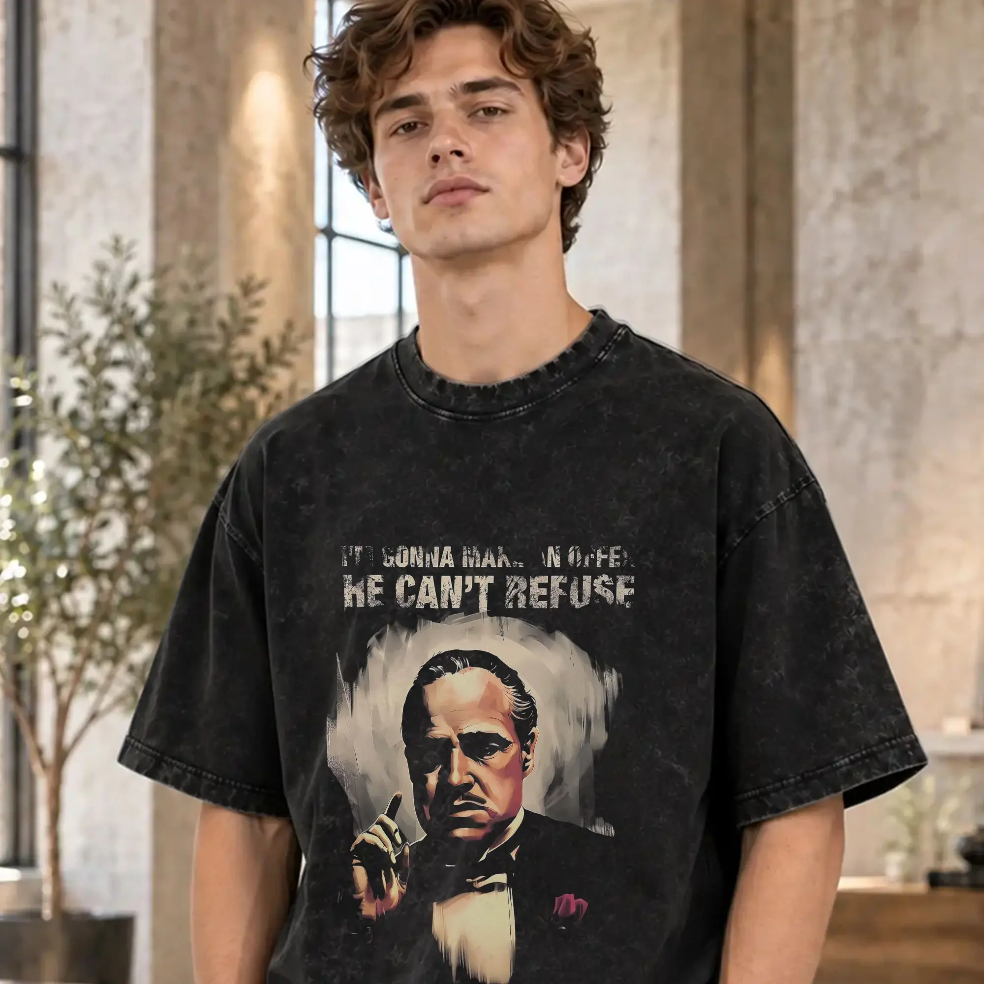 Mens T Shirt The Godfathers Vito  Washed T-Shirts Hipster  Summer Tee Shirt Y2K Retro Design Casual Clothing Birthday Present