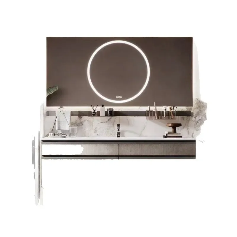 

New Chinese bathroom cabinet combination bathroom rock slab seamless basin wash basin wash smart and simple