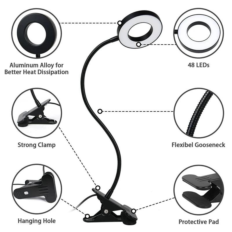 Desk Lamp, LED Clip On Light Reading Lights USB Book Clamp Light With 3 Color Modes Eye Protection Kids Desk Lamp Easy To Use