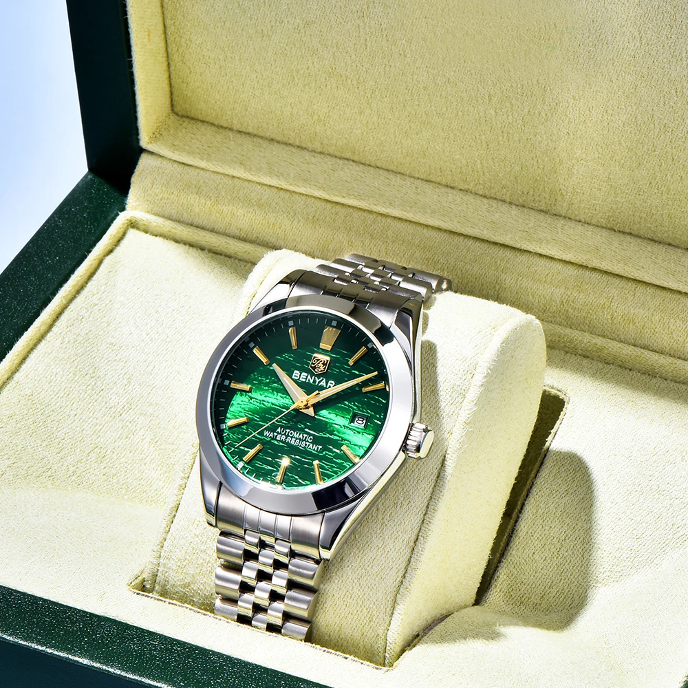 Benyar 2025 New 40Mm Dial Men's Automatic Mechanical Watch 316L Stainless Steel Simple 5Bar Waterproof Watch