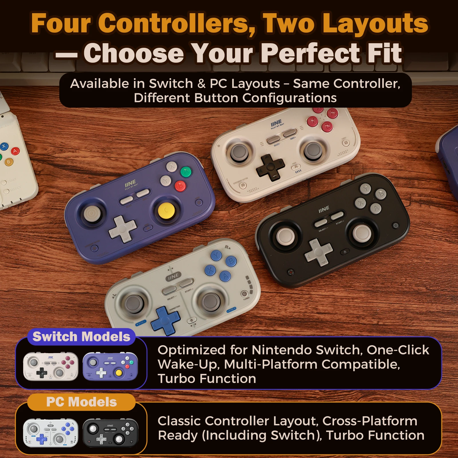 IINE Retro Mini Gamepad Pocket Game Controller 1000Hz Recessed Stick Hall Effect Joysticks Portable Customizable Controls