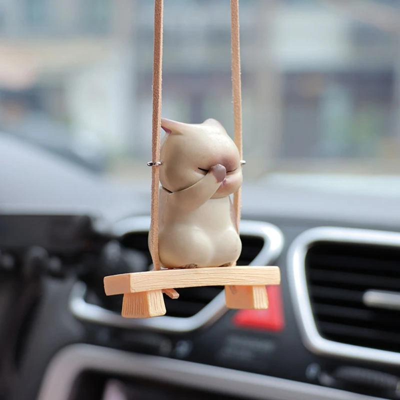 92MF Funny Swinging Facepalm Cats Figurine Plastic Car Hanging Decoration Auto Interior Accessories for Rearview Mirror