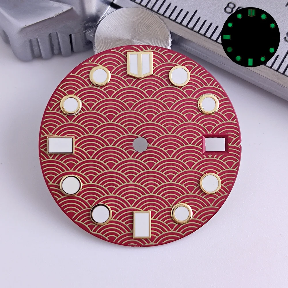 28.5มม.สีดำ/สีแดง Luminous Dial Fit NH35การเคลื่อนไหว