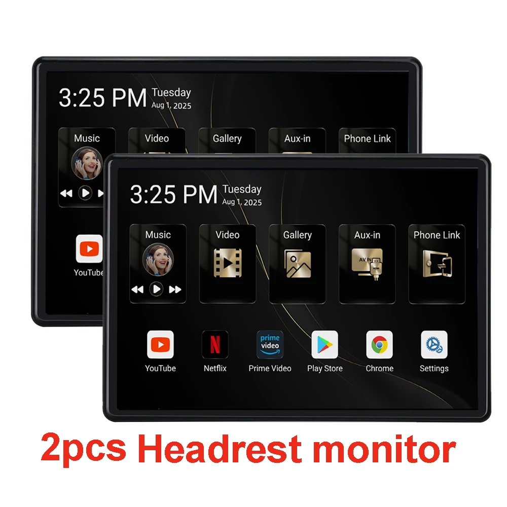 

2Pcs Car Headrest Monitor 13.5" IPS Tablet PC Android 14 HD 1080P WIFI/Bluetooth/HDMI/FM/Mirror Link/Miracas 2G+32GB ROM Monitor