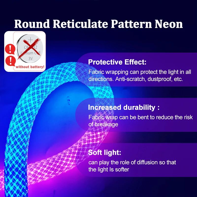 360 Degree Round Reticulate Neon LED Strip with Remote Control,RGBIC Nylon Flexible Dream Colorful Rope Light For Bedroom Living