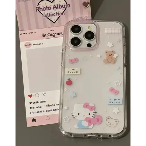 Funda de teléfono con diseño de gato Katie y estrella bonita de Corea para iPhone 17 16 15 14 13 12 11 Pro Max XSMax XS XR X 7 8 Plus, funda suave de dibujos animados