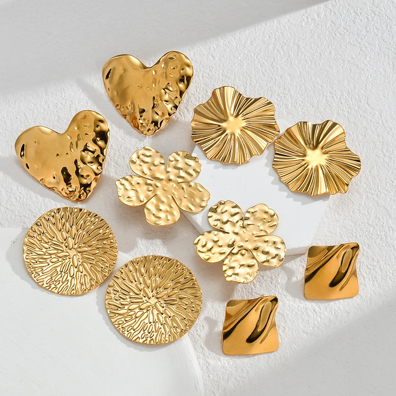 Multiple Styles Retro Exaggerated Earrings 14K Gold Plated Flower Irregular Stainless Steel Stud Ear For Women Jewelry Gifts
