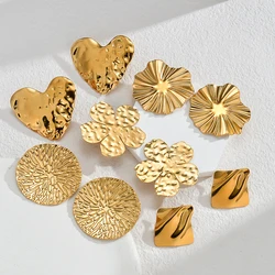 Multiple Styles Retro Exaggerated Earrings 14K Gold Plated Flower Irregular Stainless Steel Stud Ear For Women Jewelry Gifts