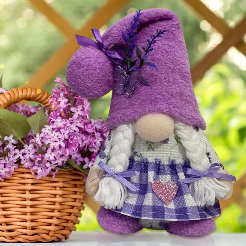 

A63T-2PCS Фиолетовые лавандовые гномы для декора интерьера, весенне-летние праздничные украшения с гномами, плюшевые гномы ручной работы