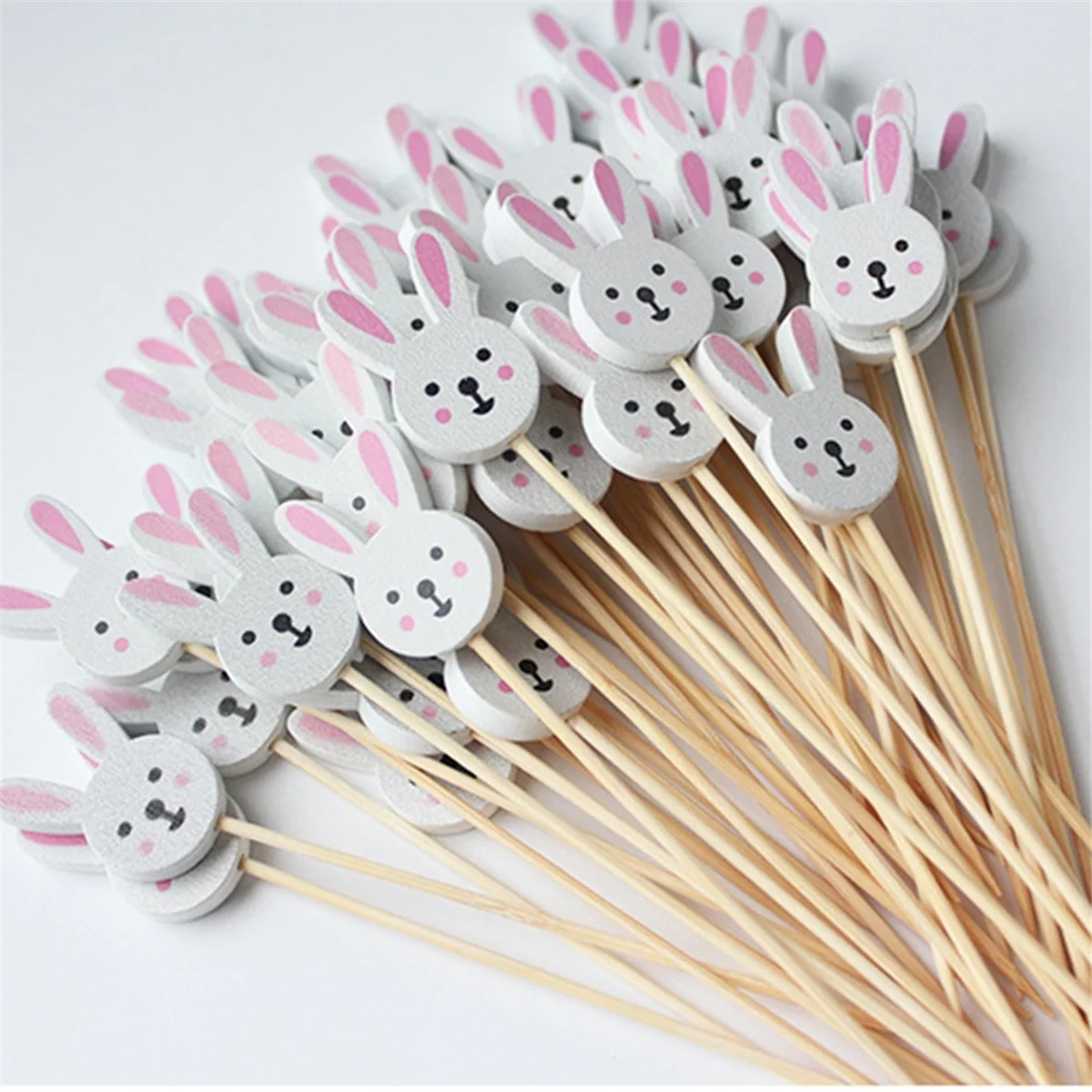 100Pcs Easter Disposable Bamboo Skewers Rabbit Easter Eggs Fruit Fork Food Picks Sandwich Buffet Stick Easter Decoration