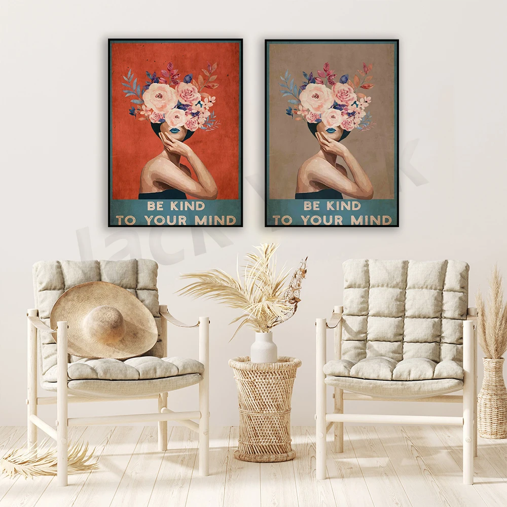 Be Kind to Your Mind Poster, Be Kind Art Print, Vintage Foral Poster, Modern Floral Print, Be Kind Wall Art Poster Print