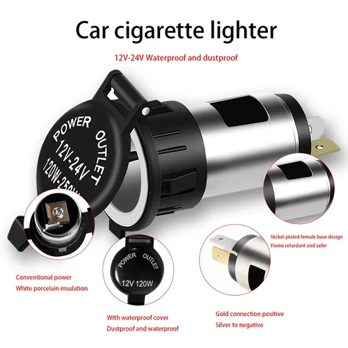 Imagen 2 del producto Enchufe hembra para encendedor de cigarrillos de coche, enchufe de alimentación con funda impermeable, enchufe de cargador CC para coche DVR 12V-24V 120W 10A