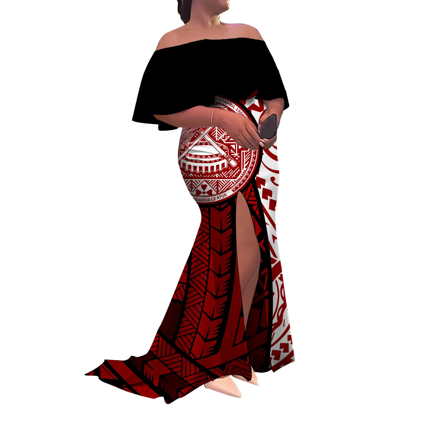 فستان نسائي بكتف واحد بدون أكمام، تنورة طويلة، طول الأرض، فتحة ضيقة، فستان ذيل السمكة، فستان سهرة على الطراز البولينيزي #4