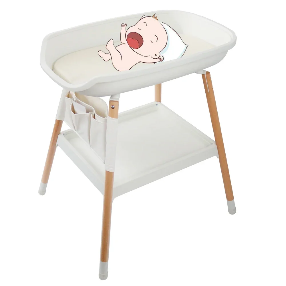 Diaper Nappy Baby Changing Table with Pure Cotton Pad Wood Baby Nursery Dresser with Pockets Newborn Massage Tables Care Station