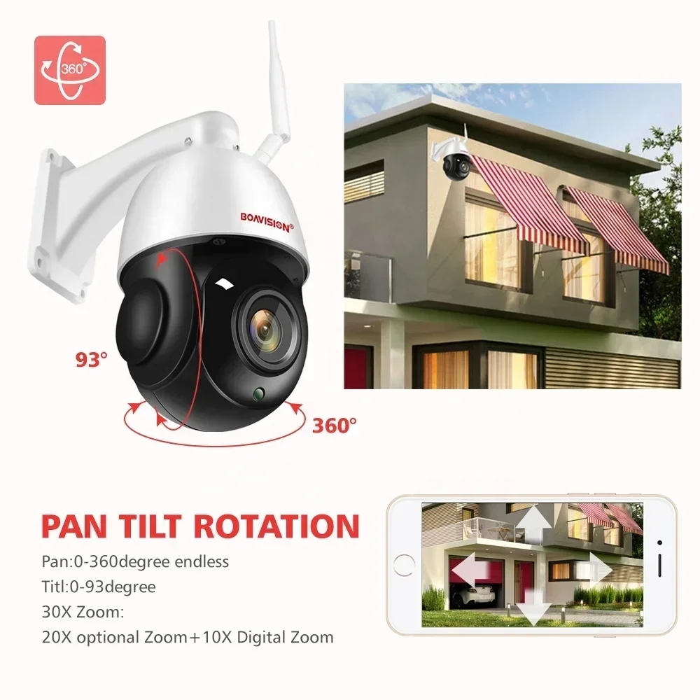 Zewnętrzna kamera IP 8MP 5MP 4G z kartą SIM, WIFI, POE, AI, automatycznym śledzeniem, 30-krotnym zoomem, PTZ, kamera obrotowa, dwukierunkowe audio, IR 80m, kamera monitoringu