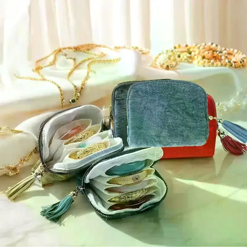 

Изысканная сумка для хранения ювелирных изделий с кисточкой, кулон, кольцо на молнии, сумка для ювелирных изделий, большая вместительная дорожная сумка для хранения хрустального браслета