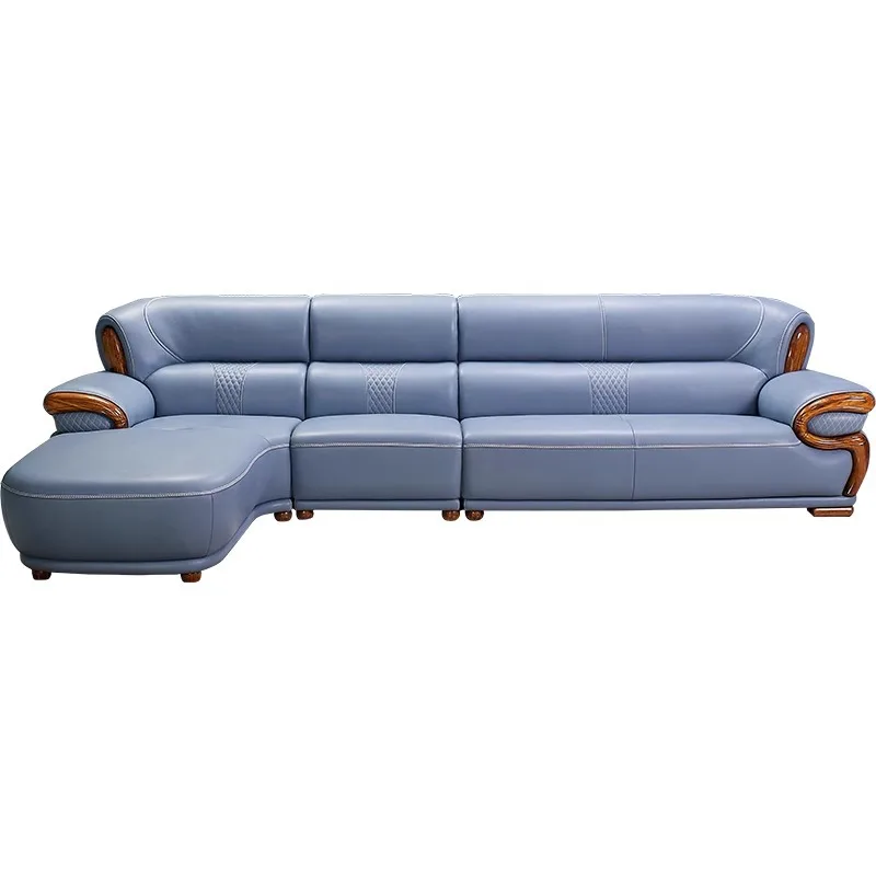 

Modern new Chinese ebony leather sofa living room small apartment ebony sofa combination simple high-end solid wood