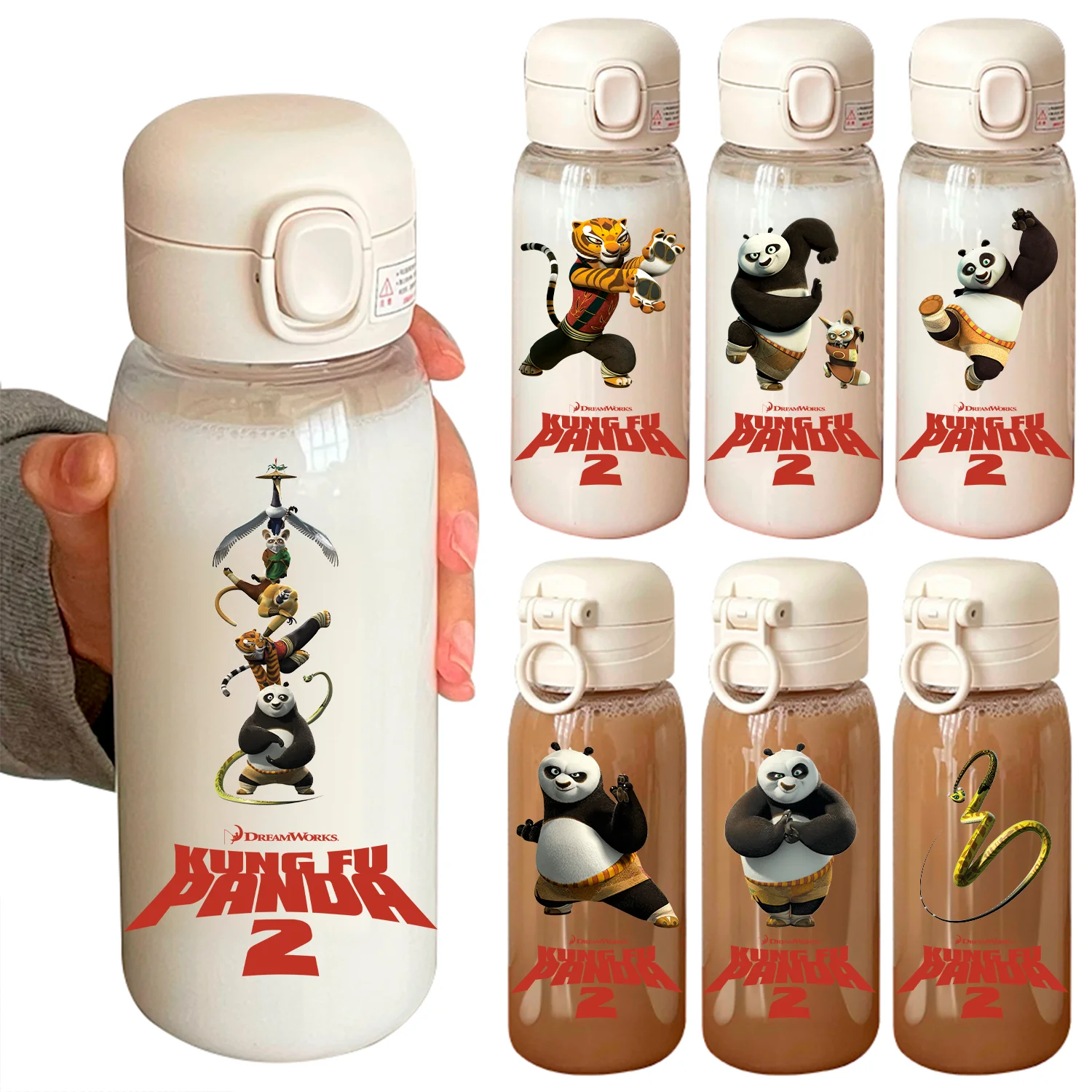 

600ml Kung Fu Panda Cartoon Large Capacity Straw Water Bottle Portable Leak Proof Water Bottle Student Outdoor Travel Water Cup