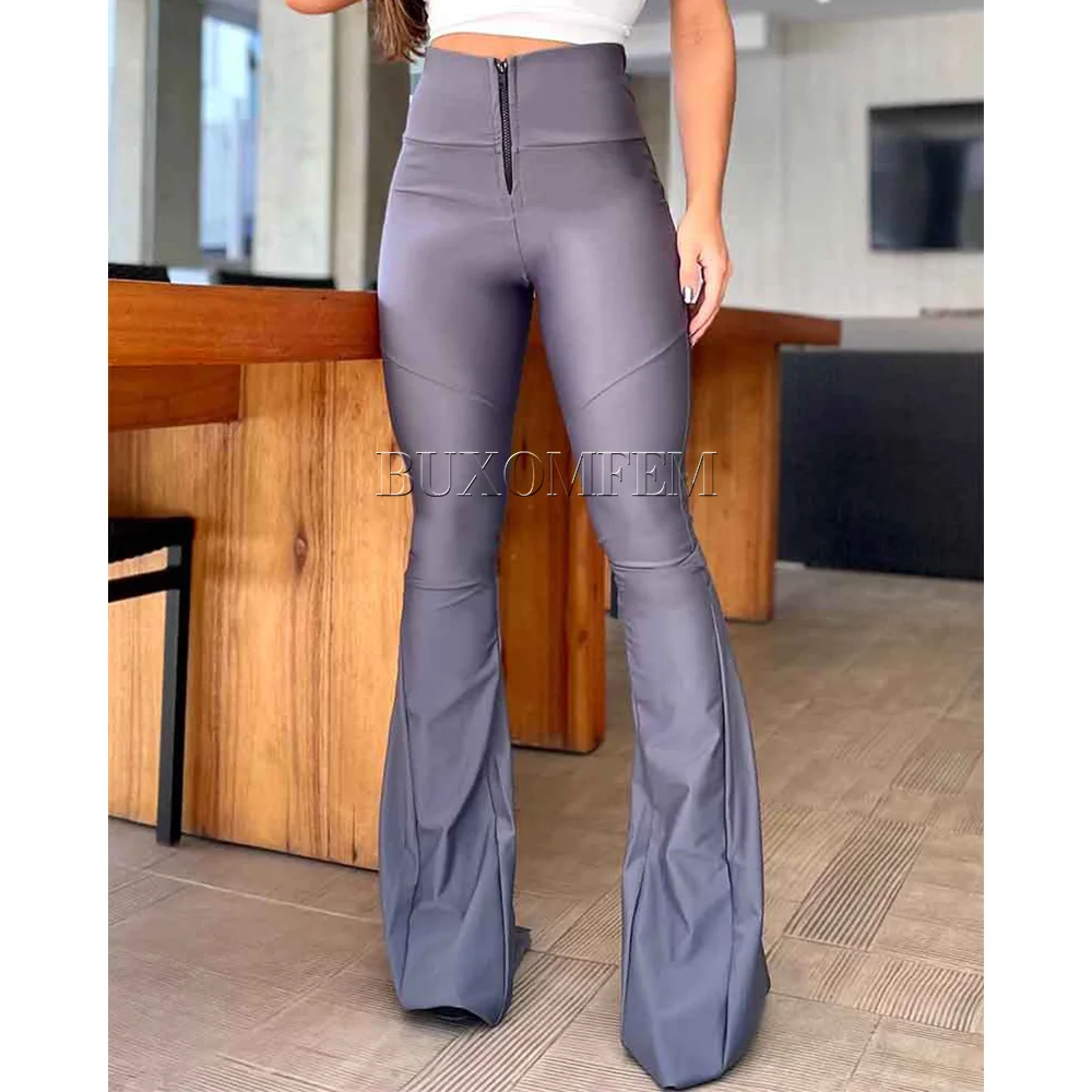 Elastic Zipper Flared Tights Slim Fit Stylish Vintage Pants Straight Leg Wrap Hips Casual Daily Trousers High Waist Pants Women