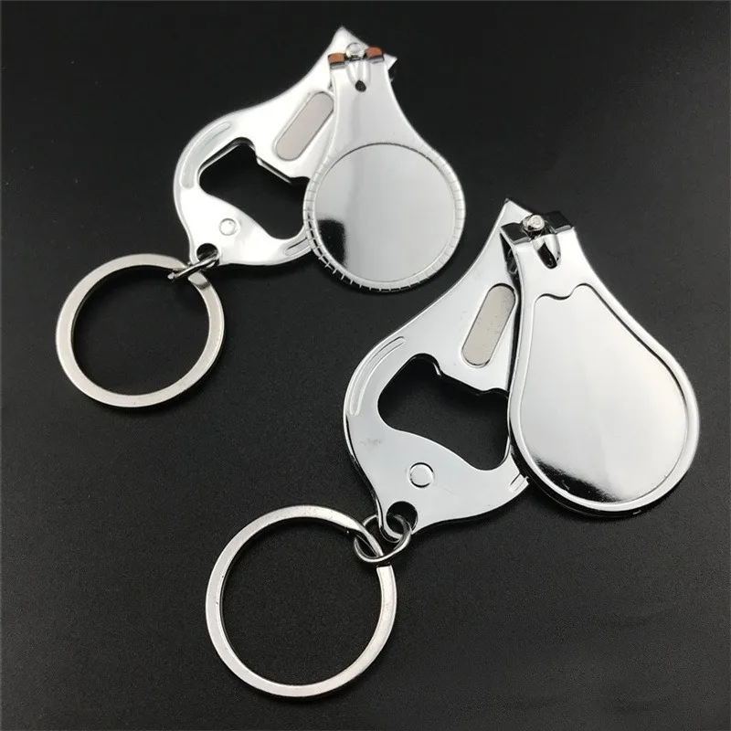 3 in 1 Nail Clippers Keychain Multifunctional Toenail Pedicure Bottle Opener Kering Metal Foldable Design