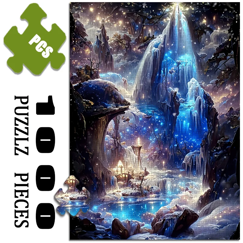 

Ice Waterfall, Fantasy Nightscape - 1000pcs Jigsaw Puzzle - Large Interactive Family Game Toy - DIY Home Decor - Brain Challen