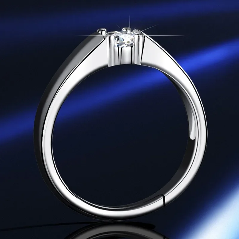 SACEGEMS GRA Certified D Color 0.5CT Moissanite Ring for Men S925 Sterling Silver Wedding Diamond Band Party Luxury Fine Jewelry