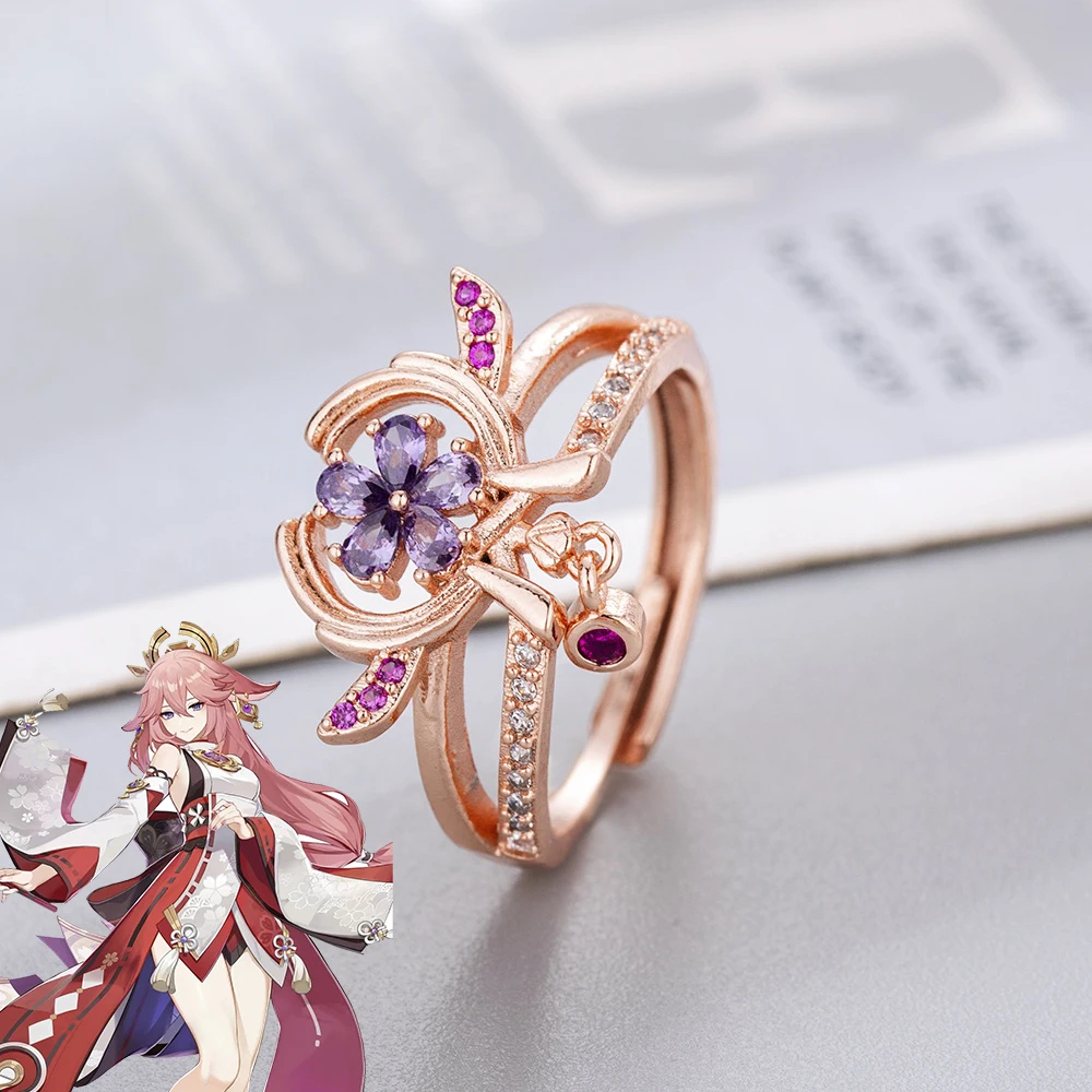 Game Genshin Impact Yae Miko Cosplay Ring halloween Adjustable Opening Pendant Rings Jewelry Accessories Women Gifts