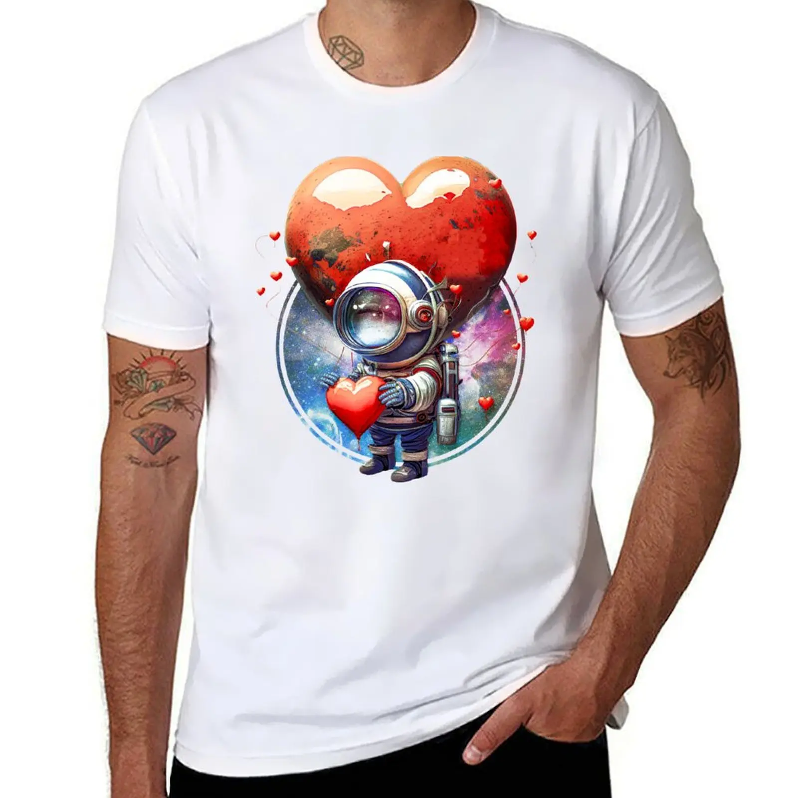

Little Astronaut and Hearts T-Shirt man t shirt heavy cotton cotton t shirt pack anime tshirt T-shirt