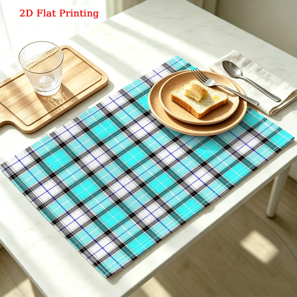 1pc Modern Plaid Placemat Cyan Blue 2d Flat Printing Table Mat For Kitchen Dining Home Decor Protection 30x40cm Cover